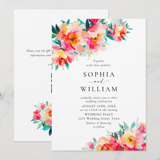 Feierliche, hellrosa Blume Orange Hochzeiten Einladung (Vorne/Hinten)