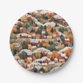 Feierliche Herbstzeitung Collage Village Pappteller (Vorderseite)