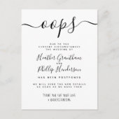 Feierliche Hochzeit der Oops verschoben Ankündigun Einladungspostkarte (Vorderseite)