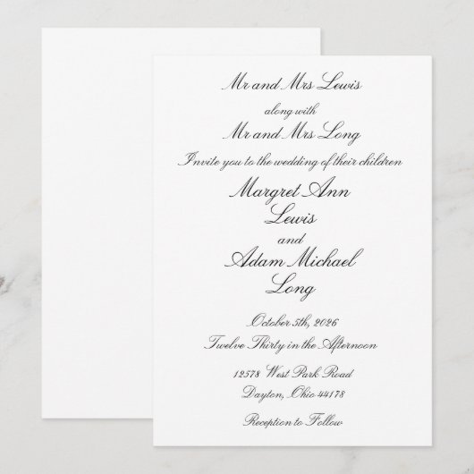 Feierliche Hochzeit Einladung (Vorne/Hinten)