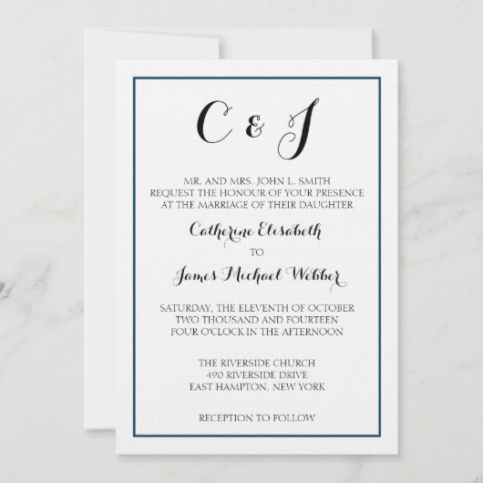 Feierliche Hochzeit Einladung von Bride-Eltern (Vorderseite)