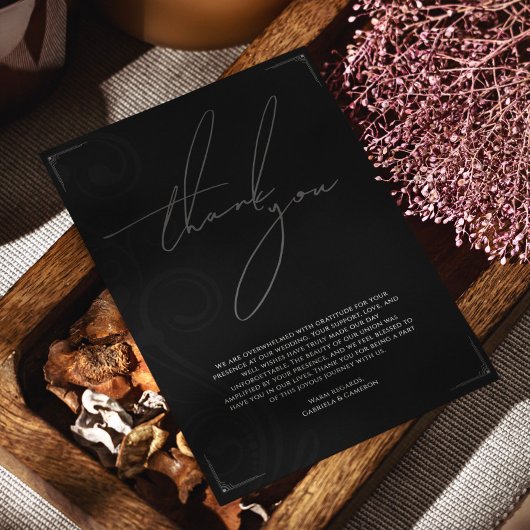 Feierliche Hochzeit in Schwarz und Weiß Dankeskarte