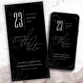 Feierliche Hochzeit in Schwarz und Weiß Save The Date
