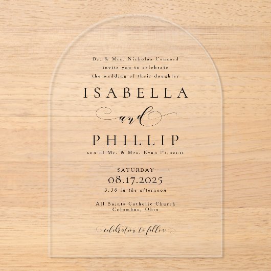 Feierliche Hochzeit in Schwarz-Weiß Acryleinladungen (Vorderseite)