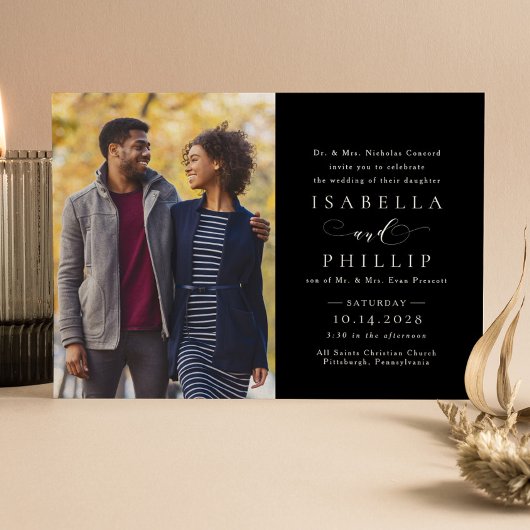 Feierliche Hochzeit in Schwarz-Weiß-Foto Einladung