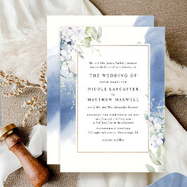 Feierliche Hochzeit mit weißer und blauer Wasserfa Einladung