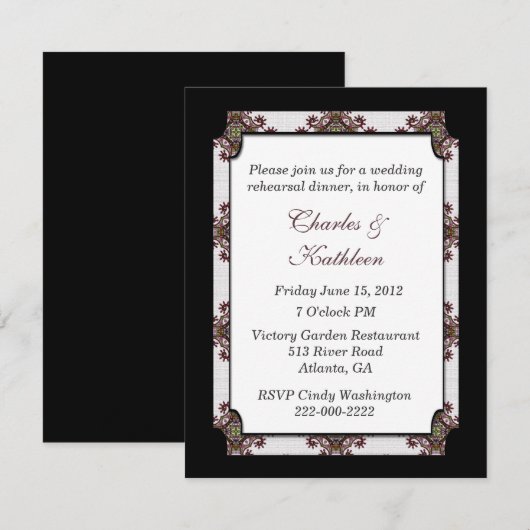 Feierliche Hochzeit Probe Dinner Einladung (Vorne/Hinten)