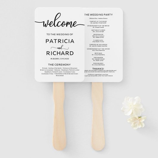 Feierliche Hochzeit - Reihenfolge des Serviceprogr Fächer (Vorne und Hinten)