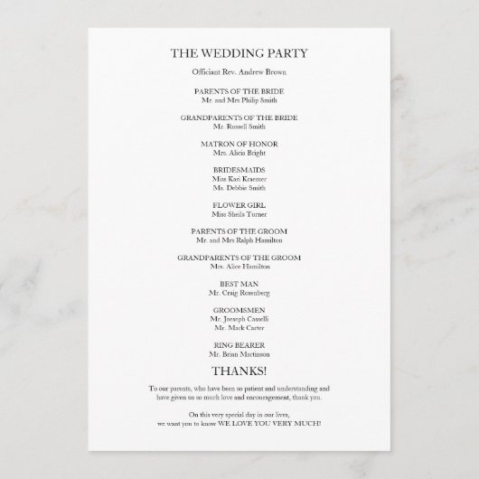 Feierliche Hochzeit - Reihenfolge des Serviceprogr Programm (Rückseite)