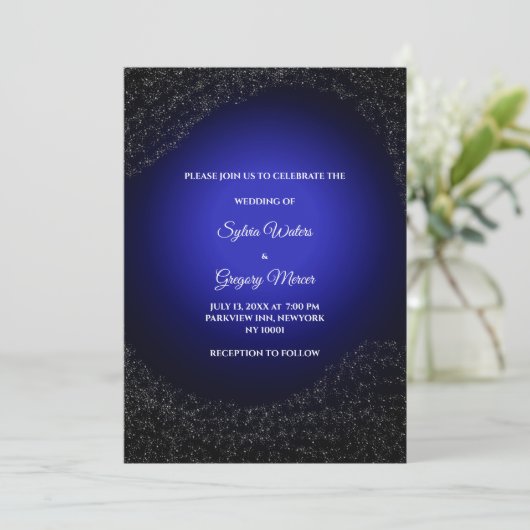 Feierliche Hochzeit Vollmond & Sterne Mitternacht Einladung (Stehend Vorderseite)