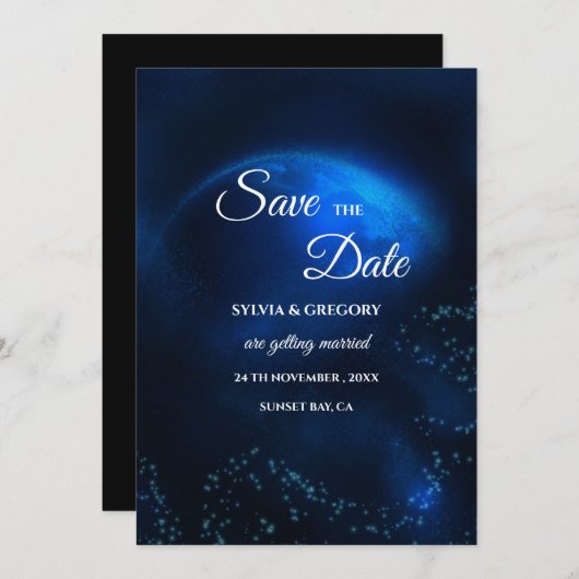 Feierliche Hochzeit Vollmond & Sterne Mitternacht  Save The Date (Vorne/Hinten)