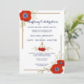 Feierliche Hochzeit von Red White & Blue Anemone Einladung (Stehend Vorderseite)