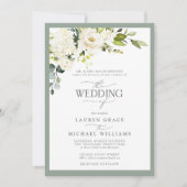 Feierliche Hochzeit von White Grey Green Floral Einladung (Vorderseite)