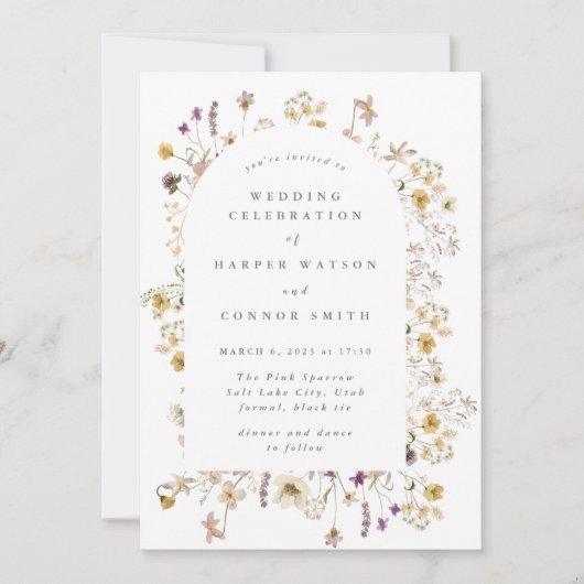 Feierliche Hochzeit von Wildblume mit Trockenfrühl Einladung (Vorderseite)