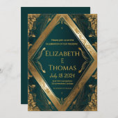 Feierliche Hochzeitseinladung Smaragdgrün und Gold Einladung (Vorne/Hinten)