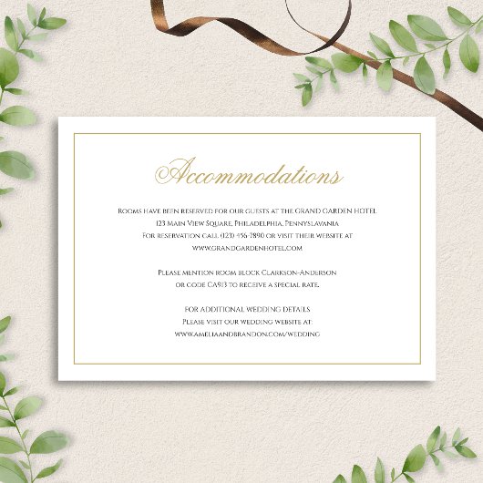 Feierliche Hochzeitsunterkünfte in Black & Gold Begleitkarte