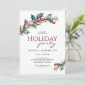 Feierliche Holly Botanical Holiday Party Einladung (Stehend Vorderseite)