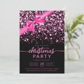 Feierliche Hot Pink Winter Shiny Star Company Xmas Einladung (Stehend Vorderseite)