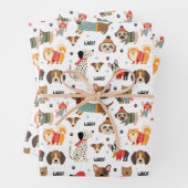 Feierliche Hunde im Urlaubsmuster Sweaters Geschenkpapier Set (Beispiel)