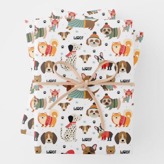 Feierliche Hunde im Urlaubsmuster Sweaters Geschenkpapier Set (Beispiel)