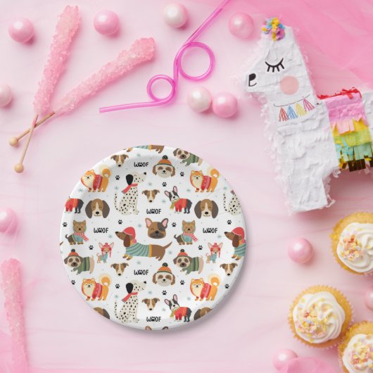 Feierliche Hunde im Urlaubsmuster Sweaters Pappteller (Party)