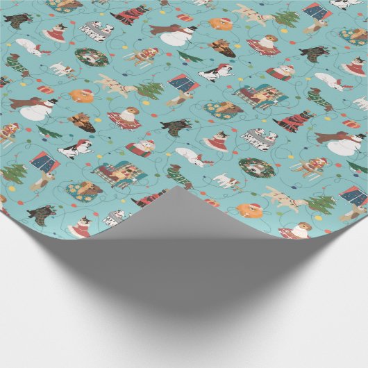 Feierliche Hunde in Weihnachten Sweaters Pattern Geschenkpapier (Ecke)