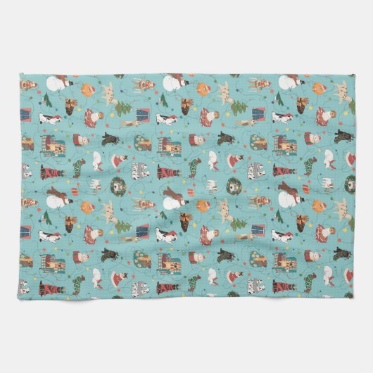 Feierliche Hunde in Weihnachten Sweaters Pattern Geschirrtuch (Horizontal)