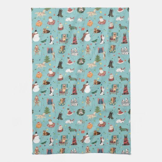 Feierliche Hunde in Weihnachten Sweaters Pattern Geschirrtuch (Vertikal)