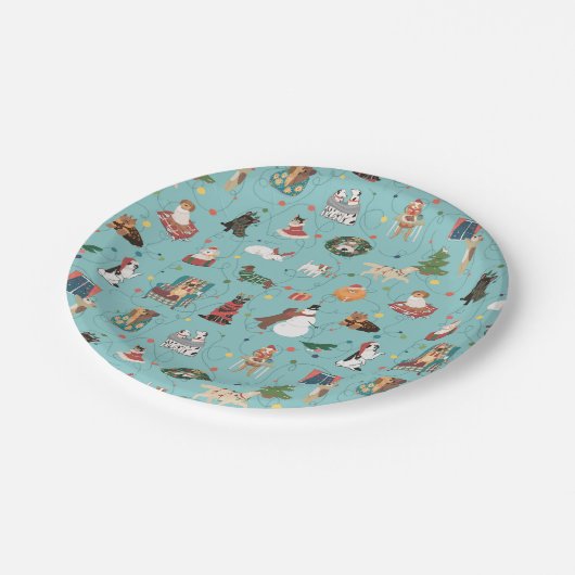 Feierliche Hunde in Weihnachten Sweaters Pattern Pappteller (Schrägansicht)