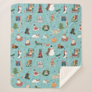 Feierliche Hunde in Weihnachten Sweaters Pattern Sherpadecke