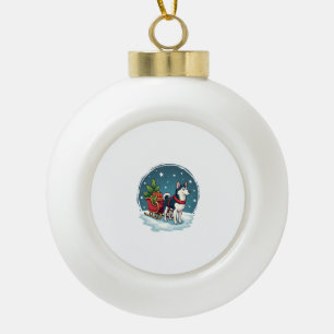 Feierliche Husky-Reise Keramik Kugel-Ornament