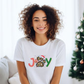 Feierliche Joy Leopard Print Paw Weihnachten T-Shirt