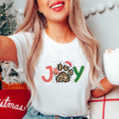 Feierliche Joy Leopard Print Paw Weihnachten T-Shirt