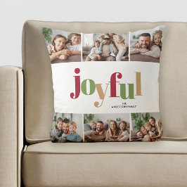 Feierliche Joyful Typografie Multi Foto Weihnachte Kissen