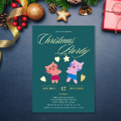 Feierliche Kalligraphie Katzen grünes Weihnachtsge Folieneinladung