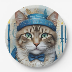 Feierliche Katze in Hanukkah verkleidet Gruß Pappteller