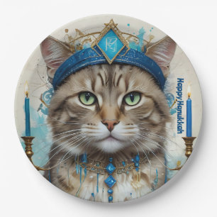 Feierliche Katze in Hanukkah verkleidet Gruß Pappteller