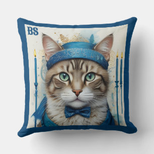 Feierliche Katze in spielerischer hanukkah-Verklei Kissen