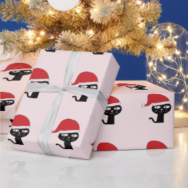 Feierliche Katze mit roter Weihnachtsmannmütze Mod Geschenkpapier