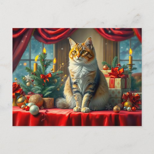 Feierliche Katze mit Weihnachtsdekorationen Postkarte (Vorderseite)