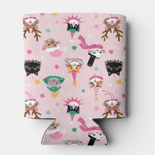 Feierliche Katzen Faces in Holiday Hats Muster Dosenkühler (Rückseite)