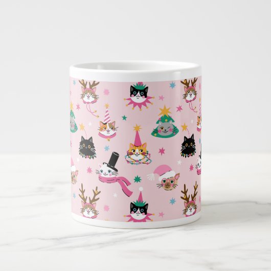 Feierliche Katzen Faces in Holiday Hats Muster Jumbo-Tasse (Vorderseite)