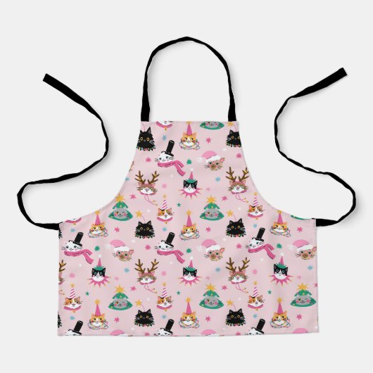 Feierliche Katzen Faces in Holiday Hats Muster Schürze (Vorderseite)