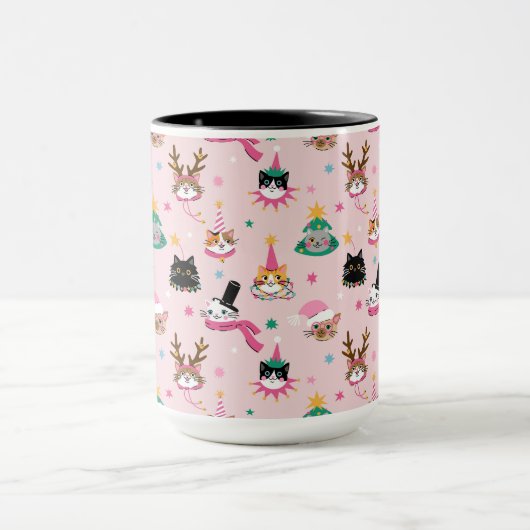 Feierliche Katzen Faces in Holiday Hats Muster Tasse (Zentrum)