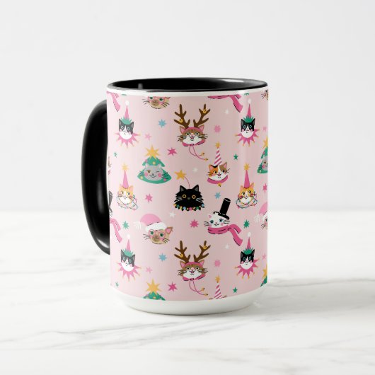 Feierliche Katzen Faces in Holiday Hats Muster Tasse (Vorderseite Links)