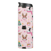 Feierliche Katzen Faces in Holiday Hats Muster Thermosbecher (Nach rechts gedreht)