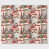 Feierliche Katzen in Weihnachtsmannmützen und Gesc Geschenkpapier (Flach)