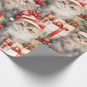 Feierliche Katzen in Weihnachtsmannmützen und Gesc Geschenkpapier (Ecke)
