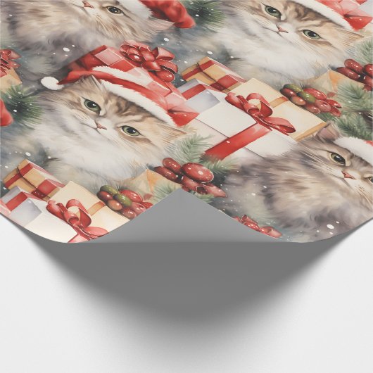 Feierliche Katzen in Weihnachtsmannmützen und Gesc Geschenkpapier (Ecke)