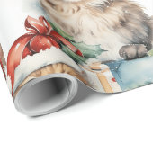 Feierliche Katzen in Weihnachtsmannmützen und Gesc Geschenkpapier (Rolleneckpunkt)